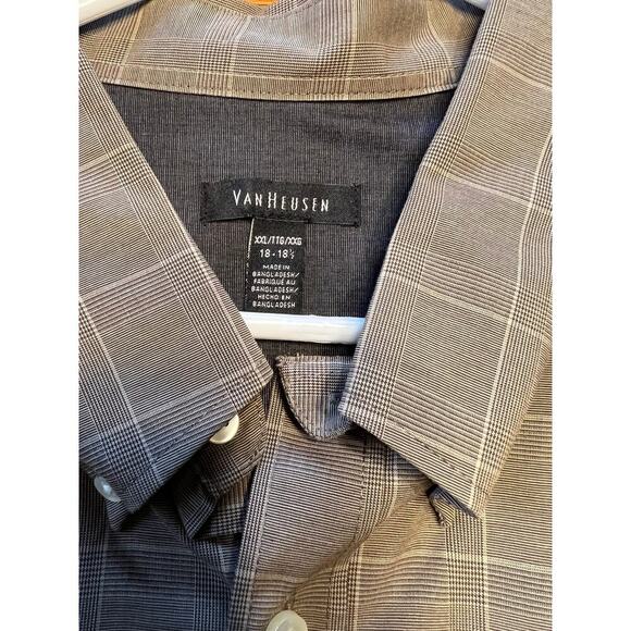 Van Heusen brown plaid short sleeve, men's size XXL 18-18 1/2 shirt - Picture 1 of 7